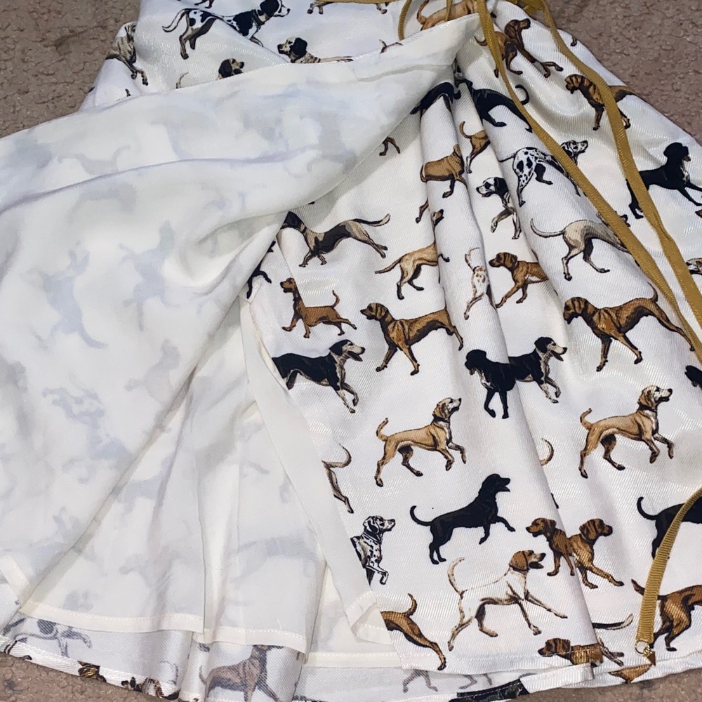 Anthropologie Dog Print Long Sleeve Dress - White and Gold - Picture 5 of 7